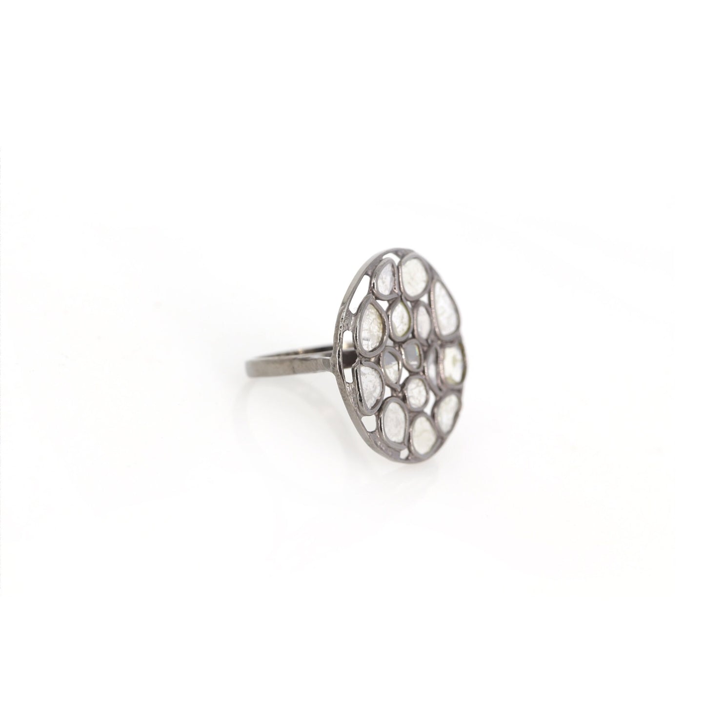 Rose Cut Polki Pave Jewelry Ring Silver