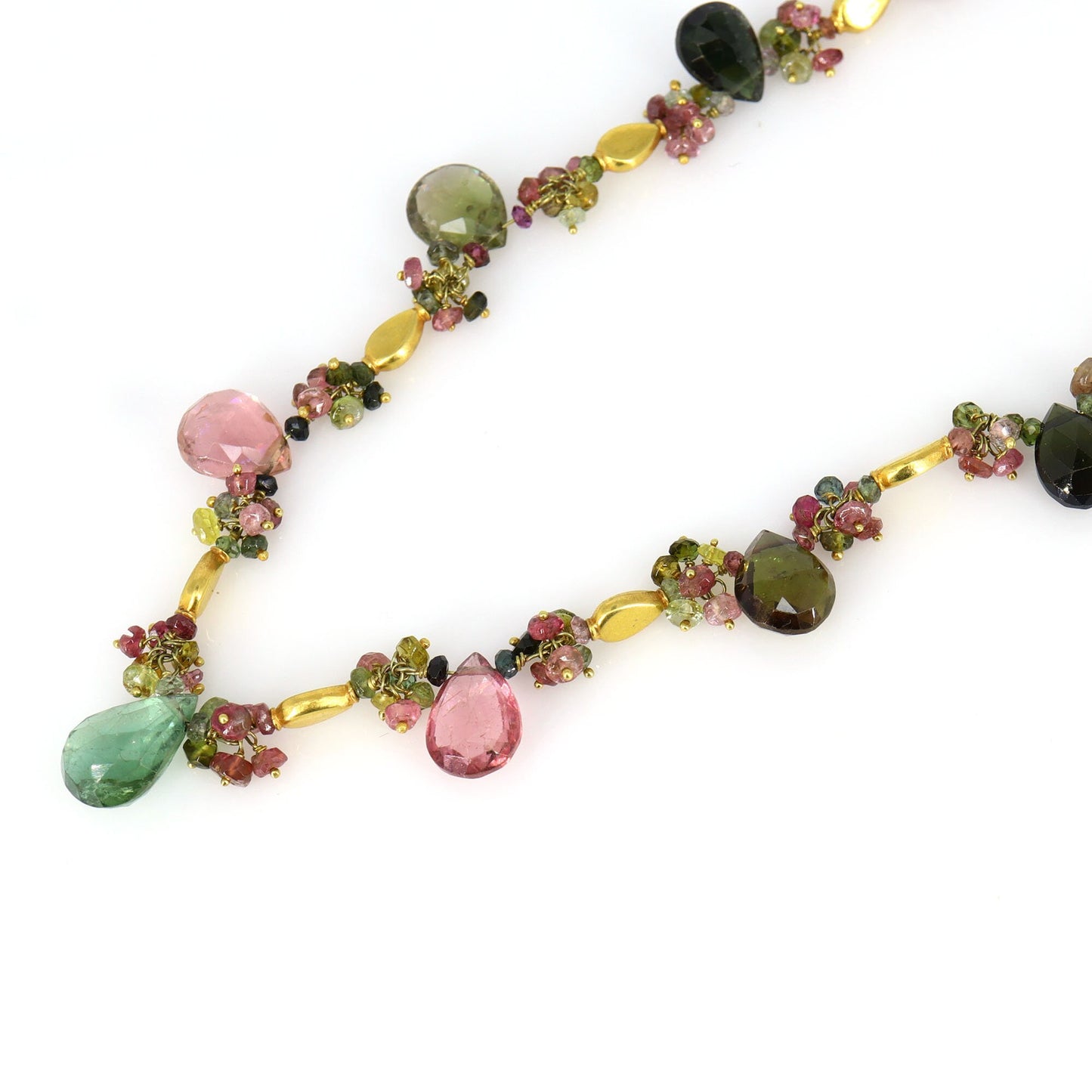 Green Pink Brown Tourmaline Necklace 18K Gold
