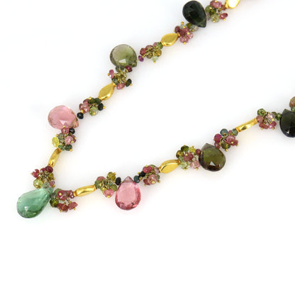Green Pink Brown Tourmaline Necklace 18K Gold