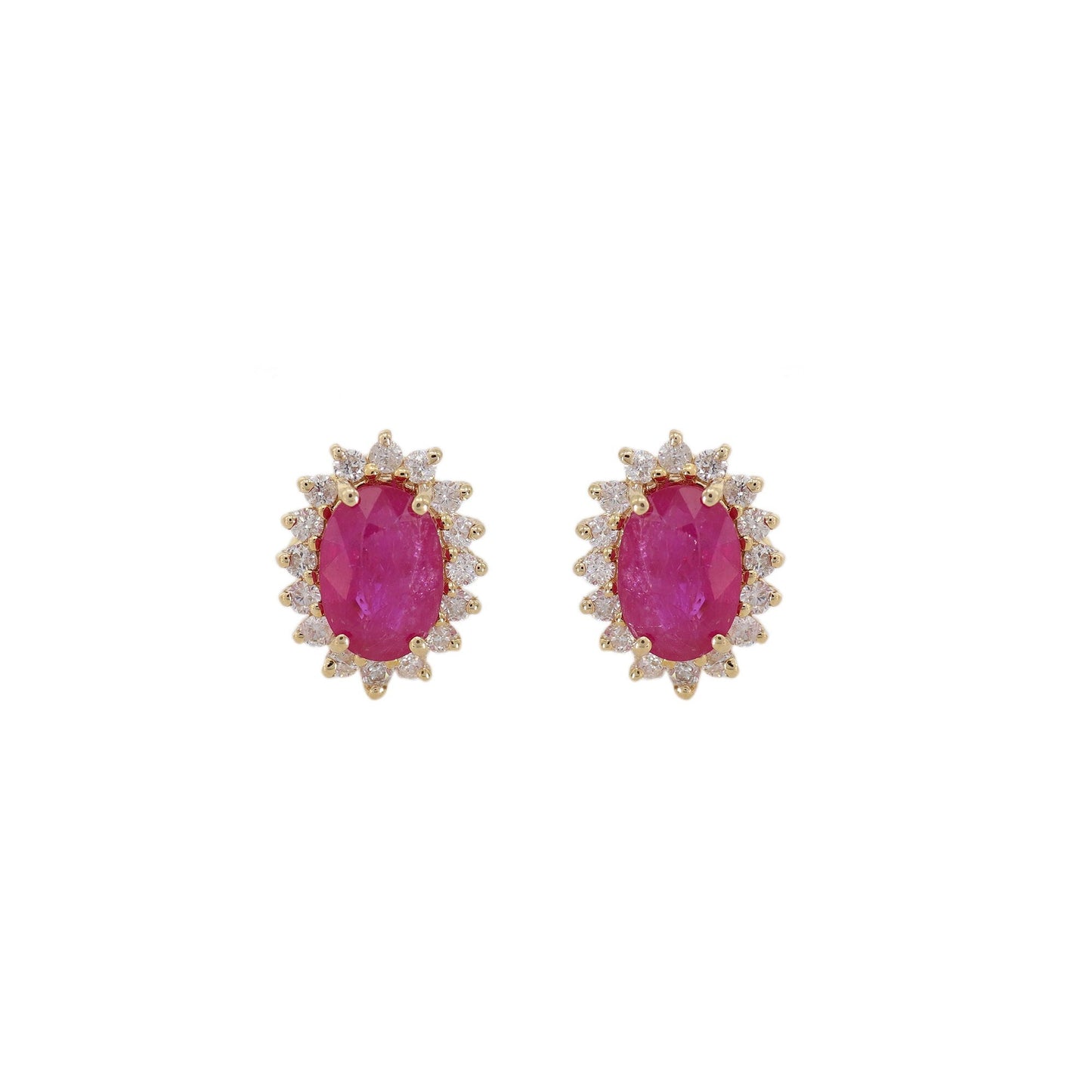 Yellow Ruby Halo Cluster Stud Earring 14K Gold