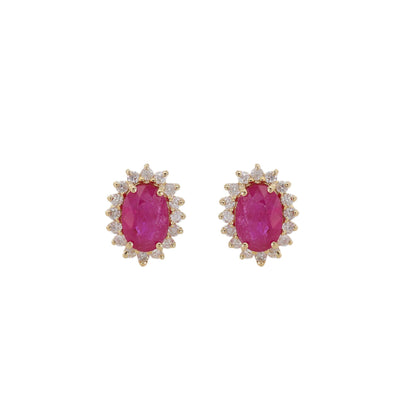 Yellow Ruby Halo Cluster Stud Earring 14K Gold