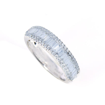 Half Eternity White Band Baguette Round Cut Ring 18K Gold