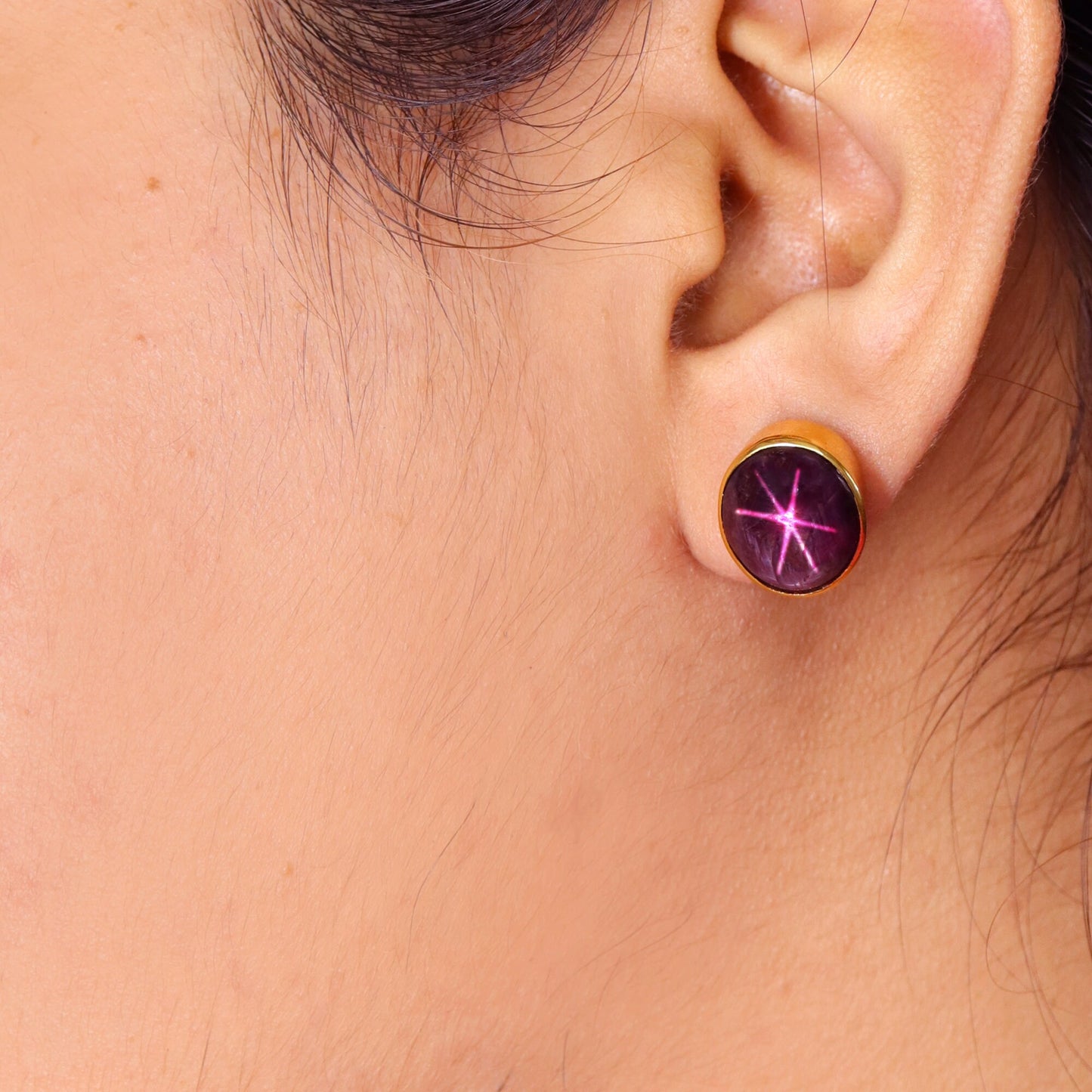 15X12.5Mm Oval Shape Star Ruby Studs Yellow Star Ruby Birth Gemstone Oval Cabochon Bezel Studs 18K Gold