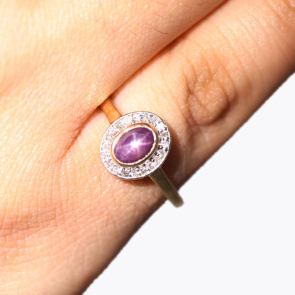 Halo Star Ruby Ring 14K Gold