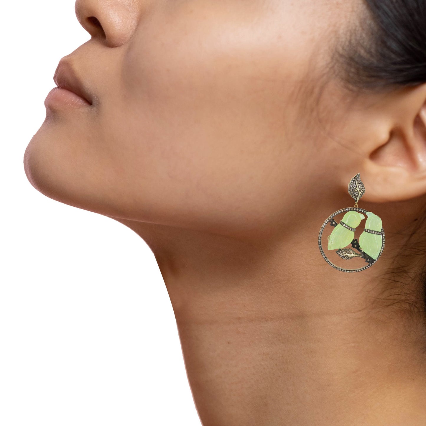 Exclusively Designed Chalcedony Bird Shape Carvings Earring
