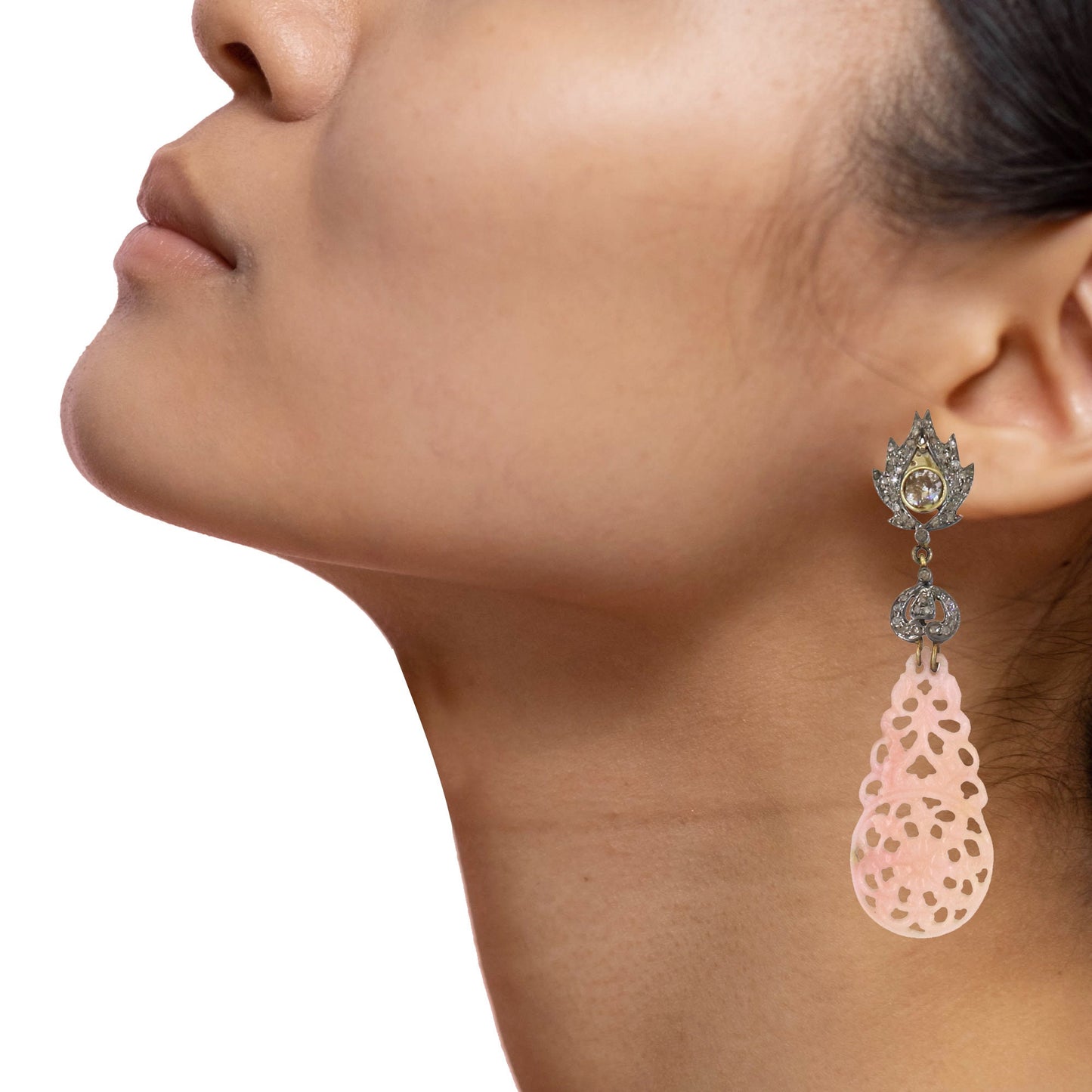 Pink Opal Carvings Color Gemstone Carving Earring