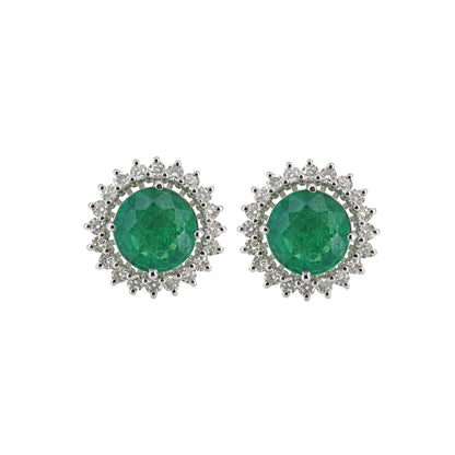 Emerald Cluster Halo Earring 18K Gold
