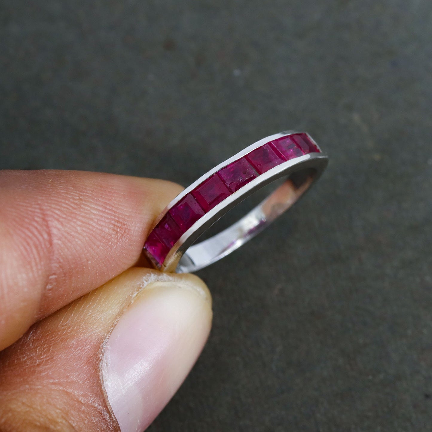 Faceted Square Cut Ruby Ring Silver