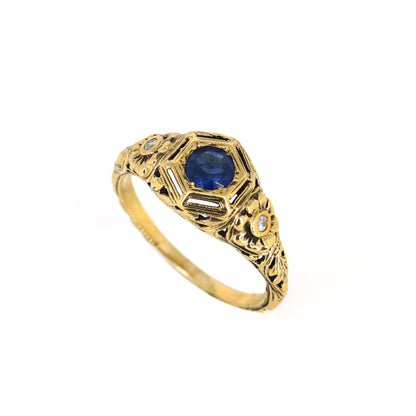 Vintage Blue Sapphire Ring Gold