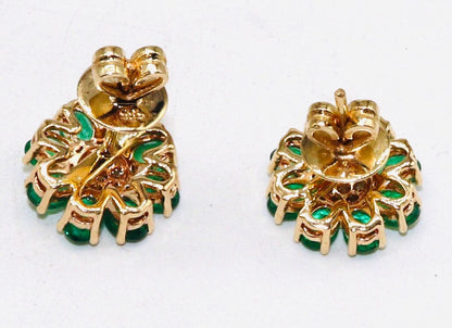 Yellow/White Handmade Emerald/Blue Sapphire Studs Earring 14K Gold