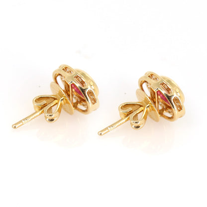 Yellow Genuine Ruby Accent Tiny Shaped Ear Stud Earlobe Studs Piercing Earring 18K Gold