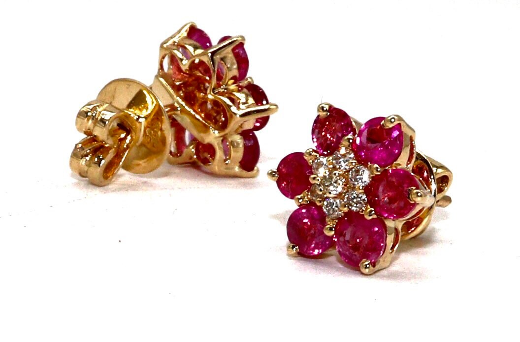 Ruby White Stud Earring 14K Gold