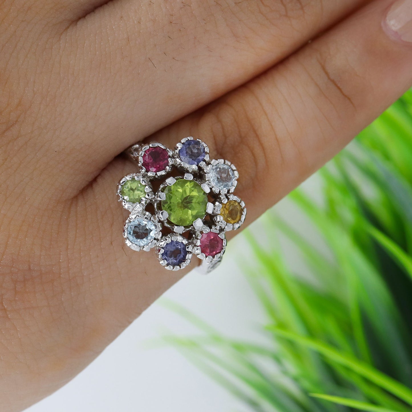 925 Sterling Multi Gemstone Ring Silver