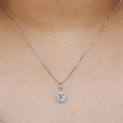 White Aquamarine Halo Pendant 14K Gold