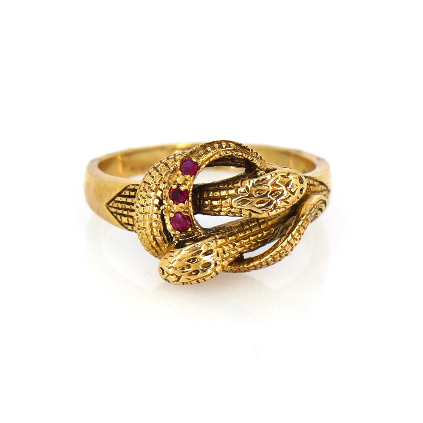 Vintage 9K Double Head Snake Ring Gold