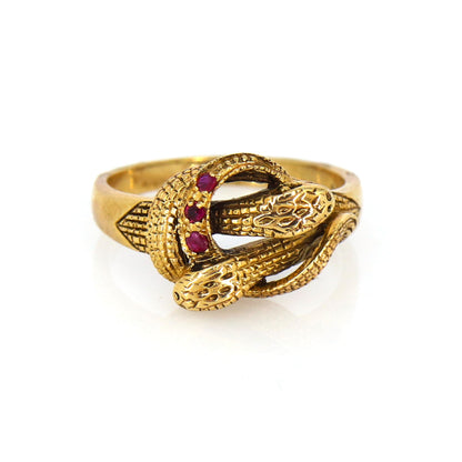 Vintage 9K Double Head Snake Ring Gold