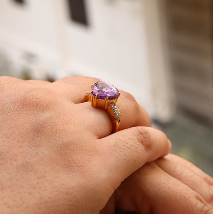One A Kind Heart Shape Amethyst Ring 18K Gold