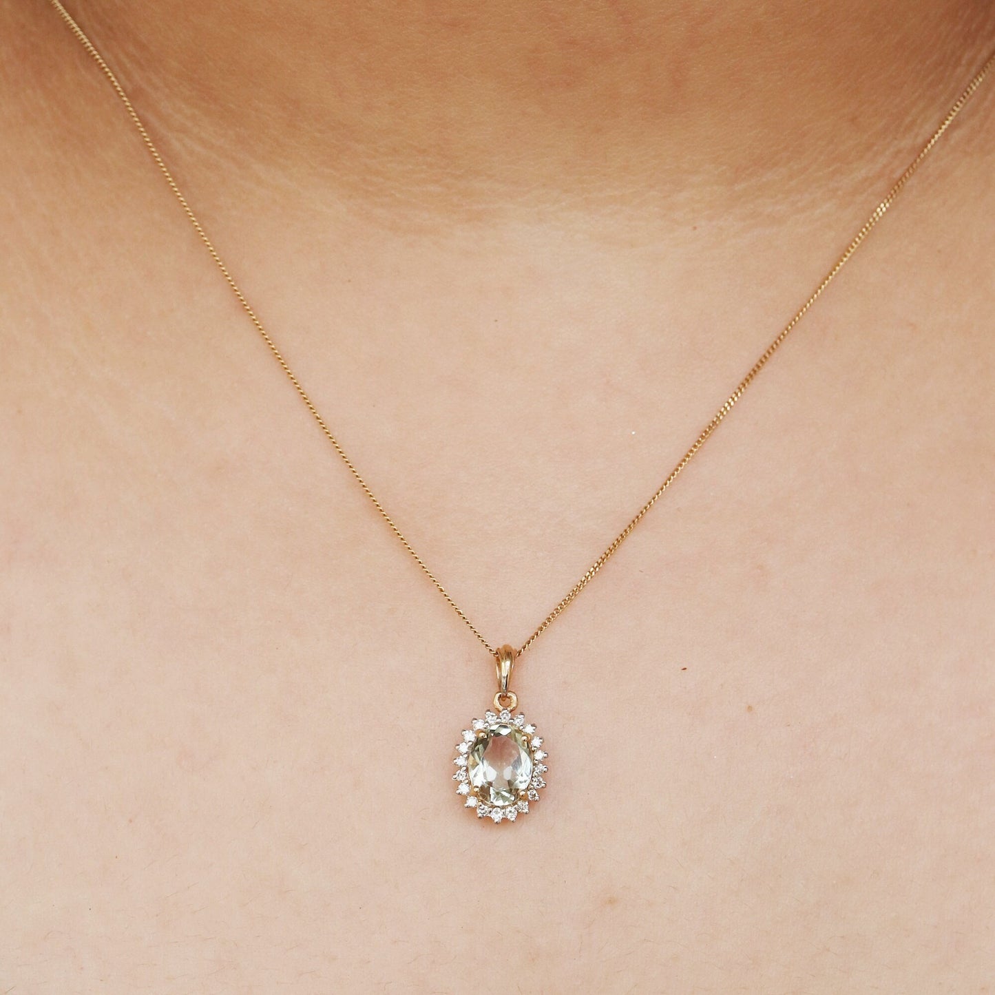 Green Amethyst Pendant 14K Gold