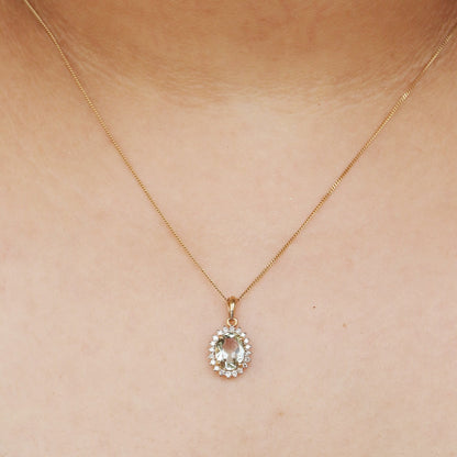Green Amethyst Pendant 14K Gold