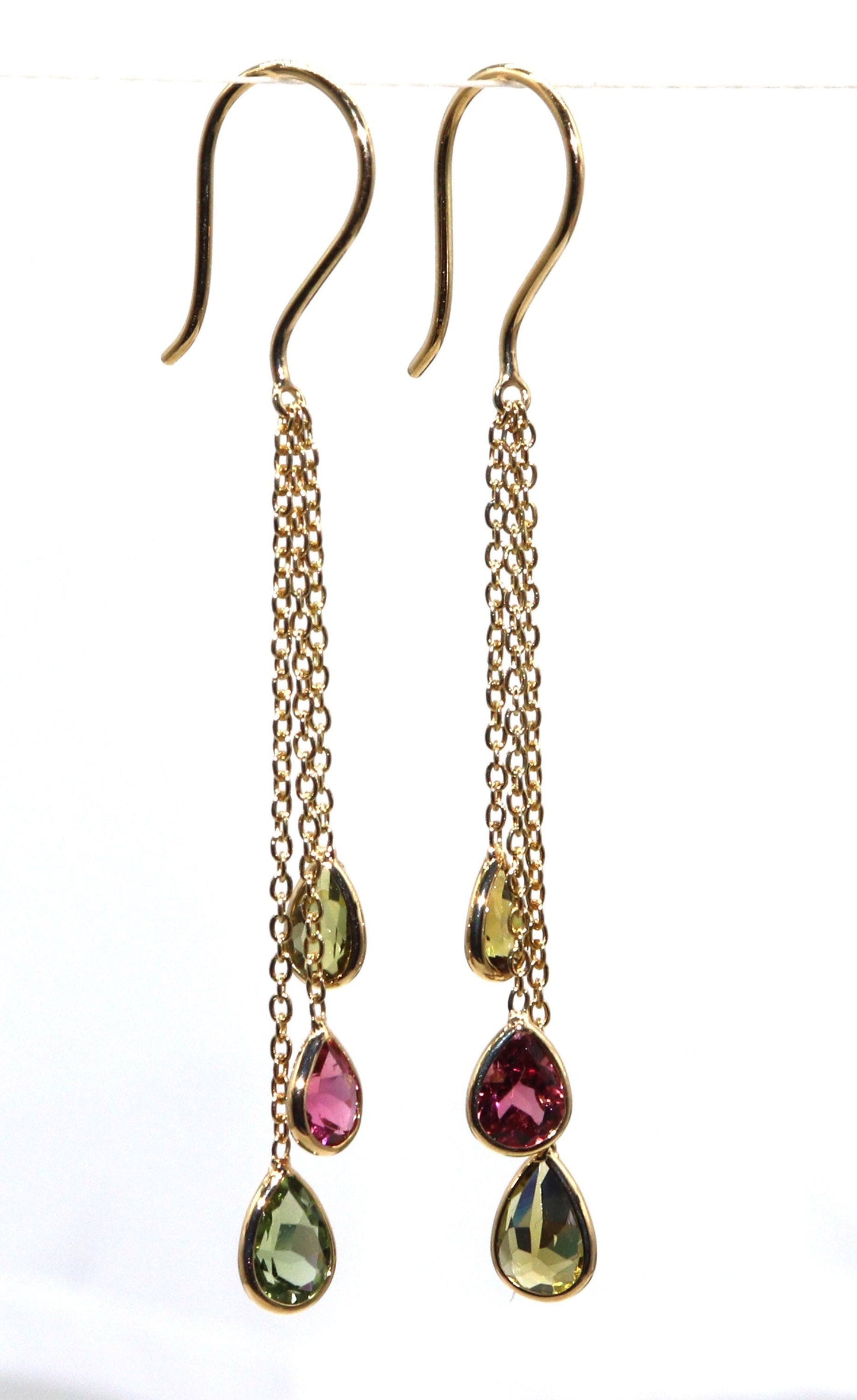 Yellow Handmade Multi Tourmaline Hanging Earring 18K Gold