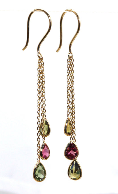 Yellow Handmade Multi Tourmaline Hanging Earring 18K Gold