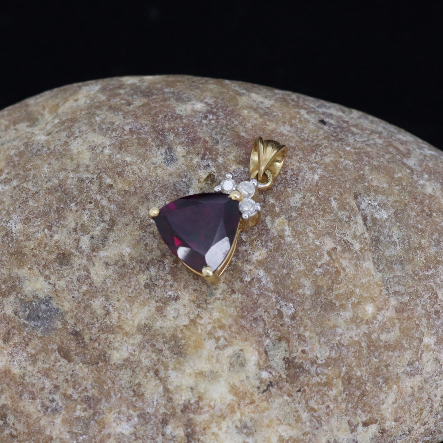 Trillion Cut Garnet Pendant 14K Gold