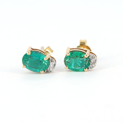 Yellow Studs Oval Cut Emerald & Earring 14K Gold