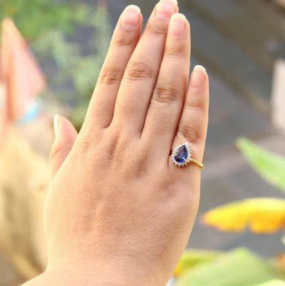 Yellow Blue Sapphire Engagement Ring 14K Gold