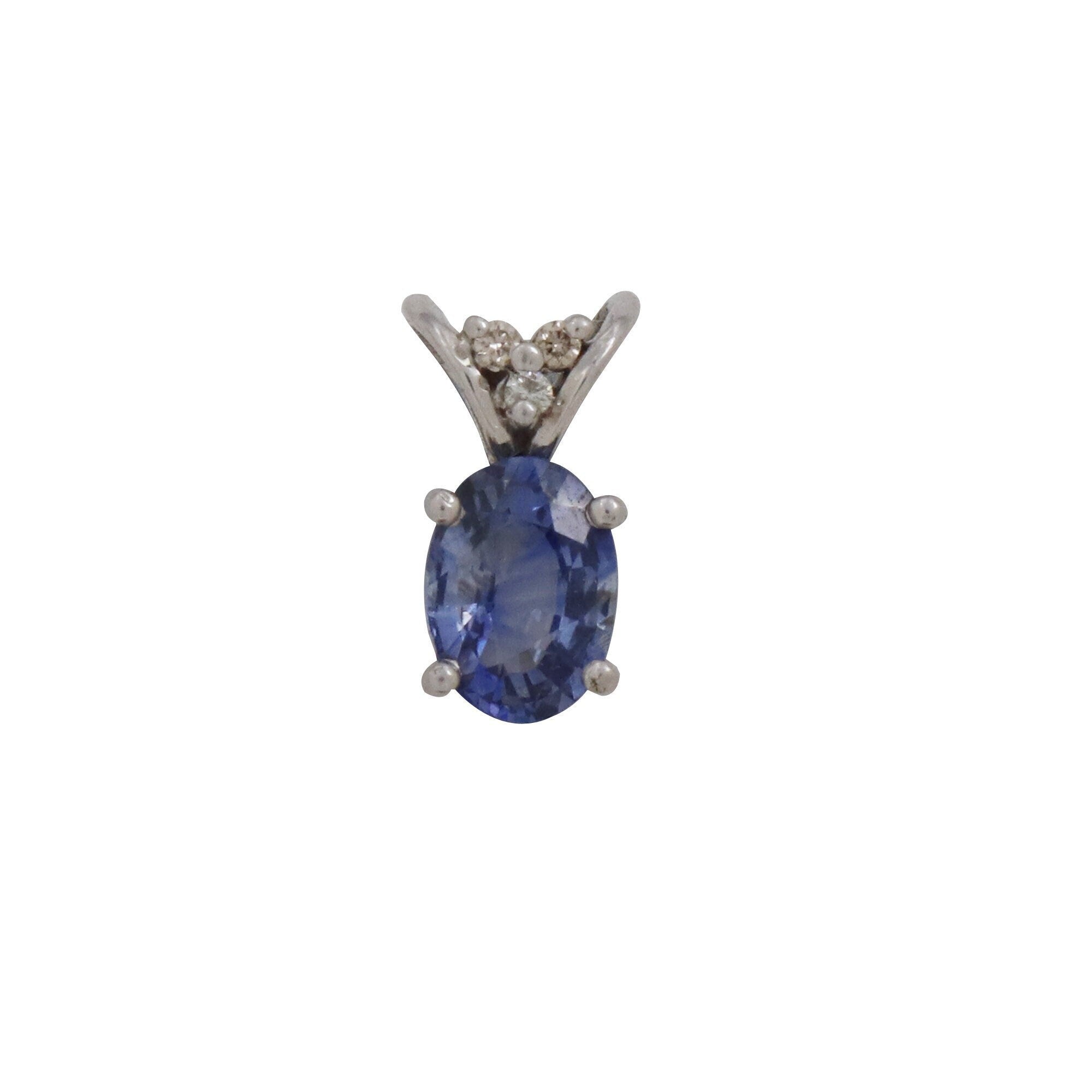 Oval Cut Blue Sapphire Pendant 14K Gold