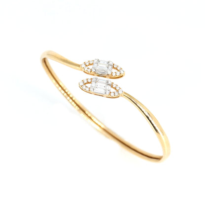 Rose Open Cuff Illusion Bezel Thin Stackable Bangle Cuff Bracelet 18K Gold