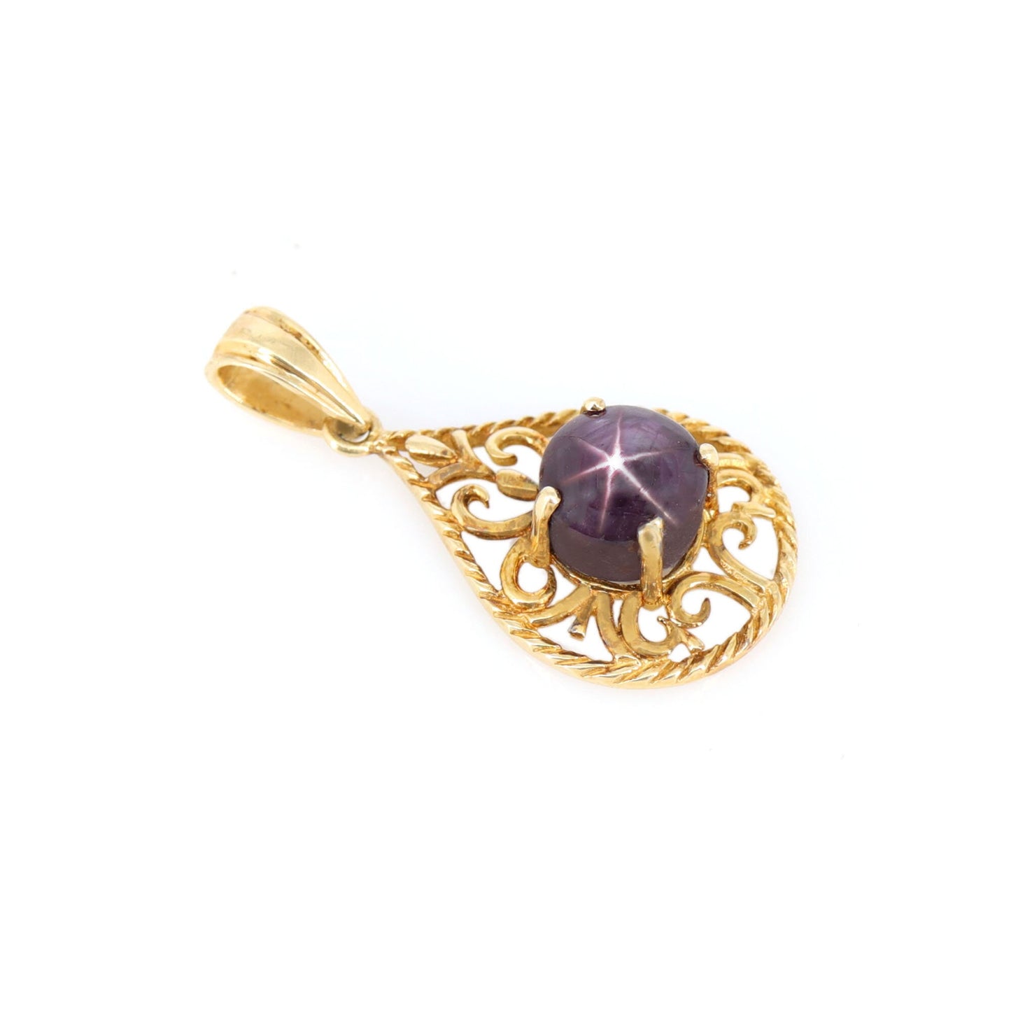 Filigree Style Star Ruby Pendant 14K Gold