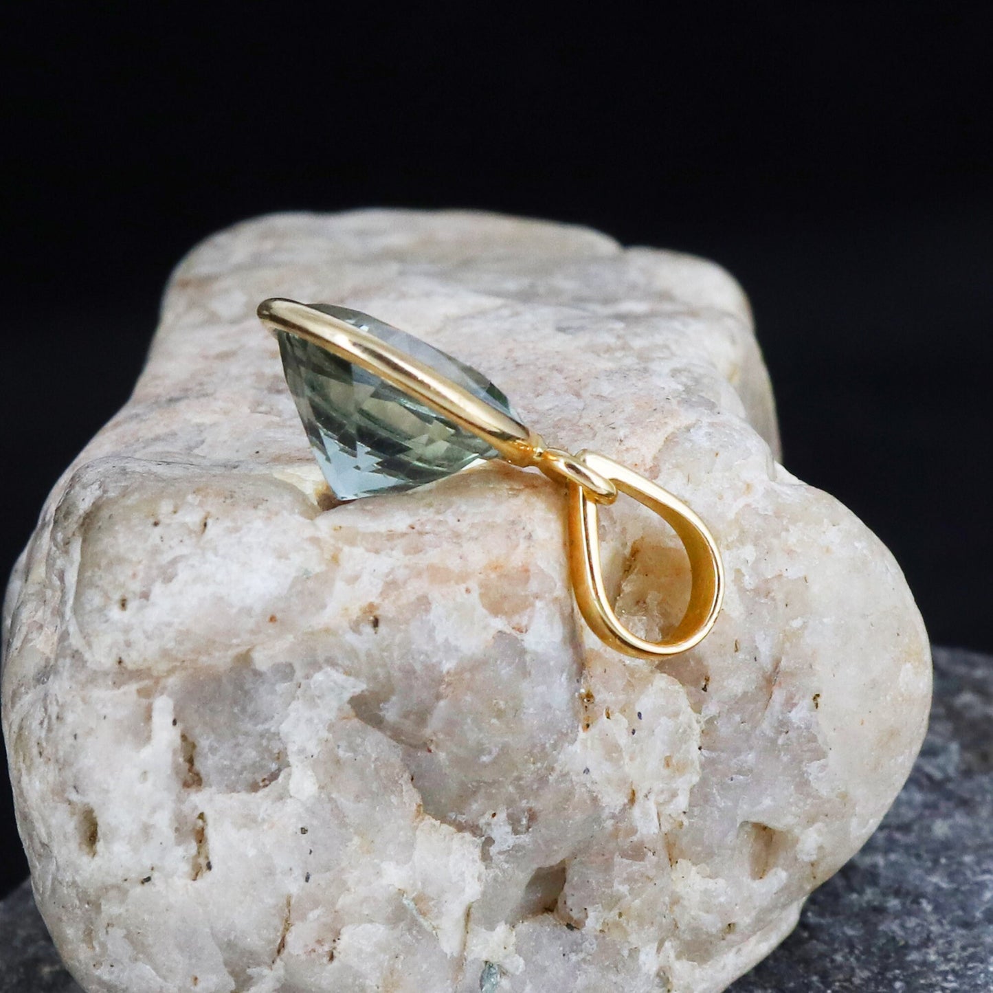 Green Amethyst Pendant 14K Gold