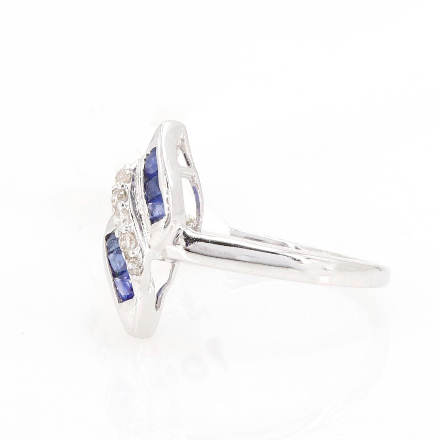 White Deep Blue Color Sapphire Elegant Design Ring 14K Gold