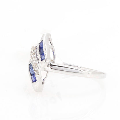 White Deep Blue Color Sapphire Elegant Design Ring 14K Gold