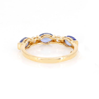Elegant Sapphire 3 Stone[Sapphire] & 2 Stone [] Yellow / Ring 18K Gold