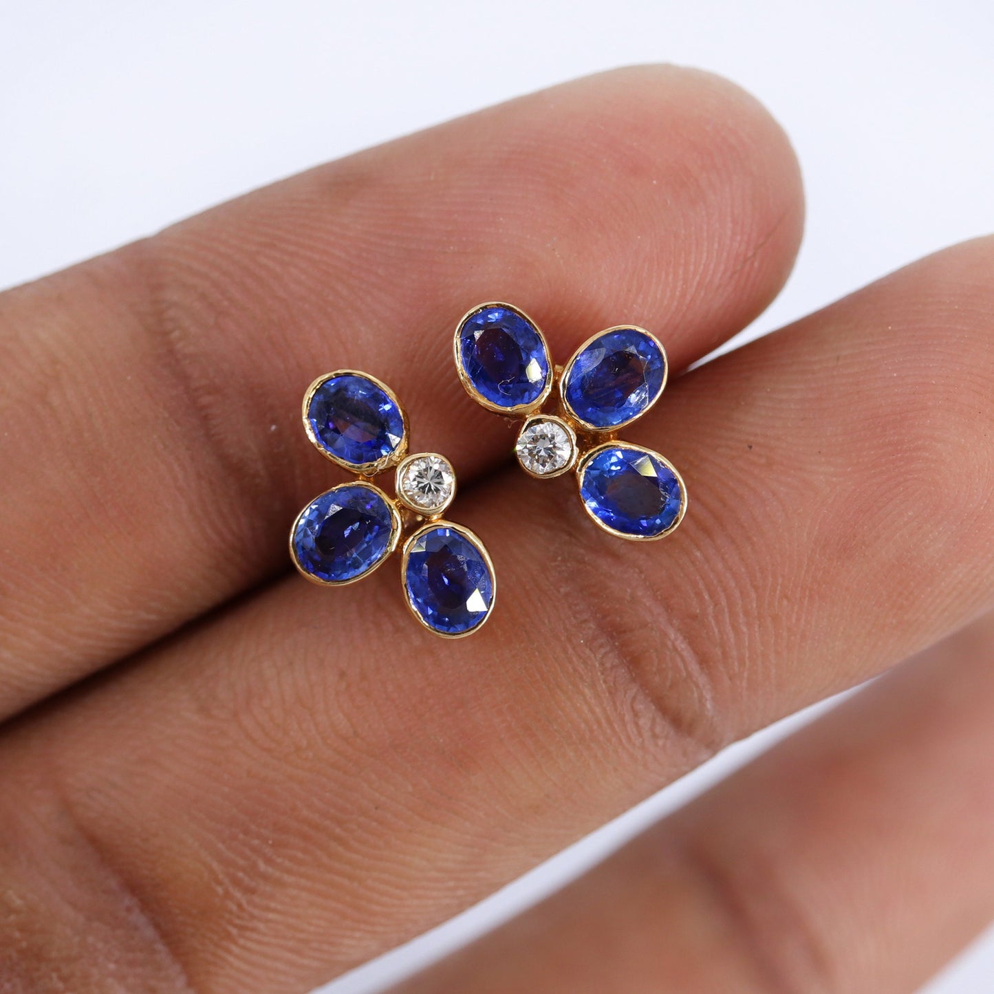 Genuine Sapphire/Ruby Studs/ Yellow Blue Sapphire/Ruby Earring 14K Gold