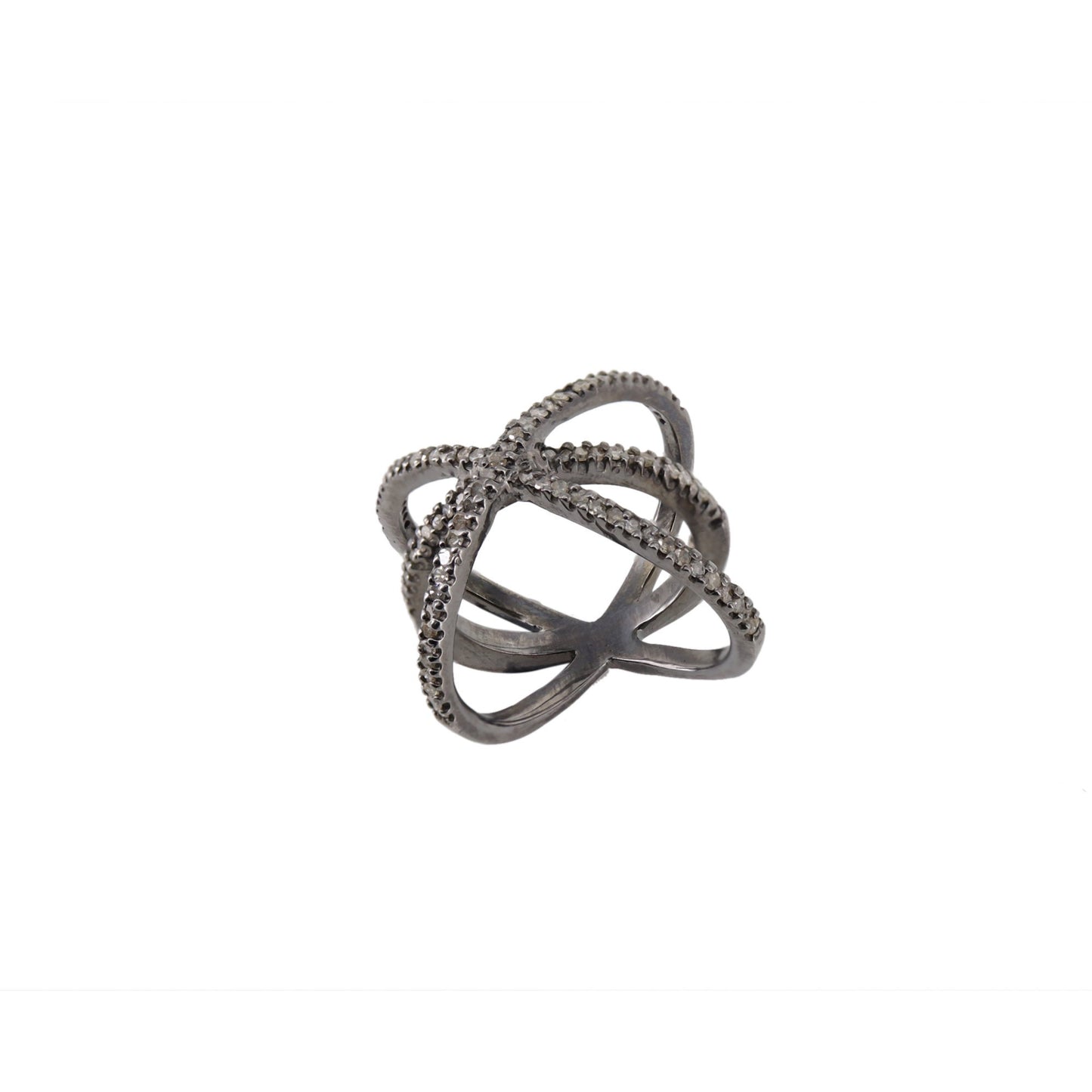 Pave Crossover Ring Silver
