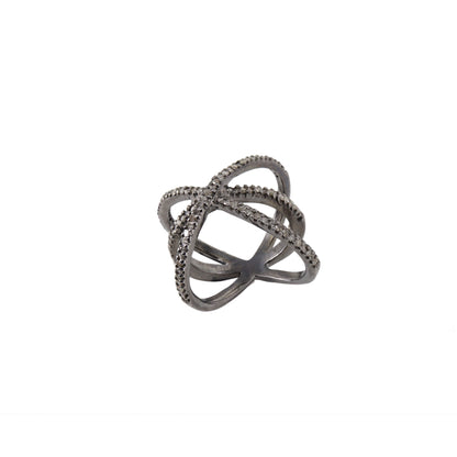 Pave Crossover Ring Silver