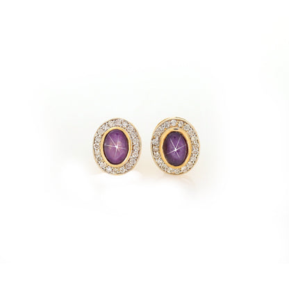 Star Ruby Studs Yellow Studded Real Certified Genuine Ruby Cabochon Solitaire Earring 14K Gold