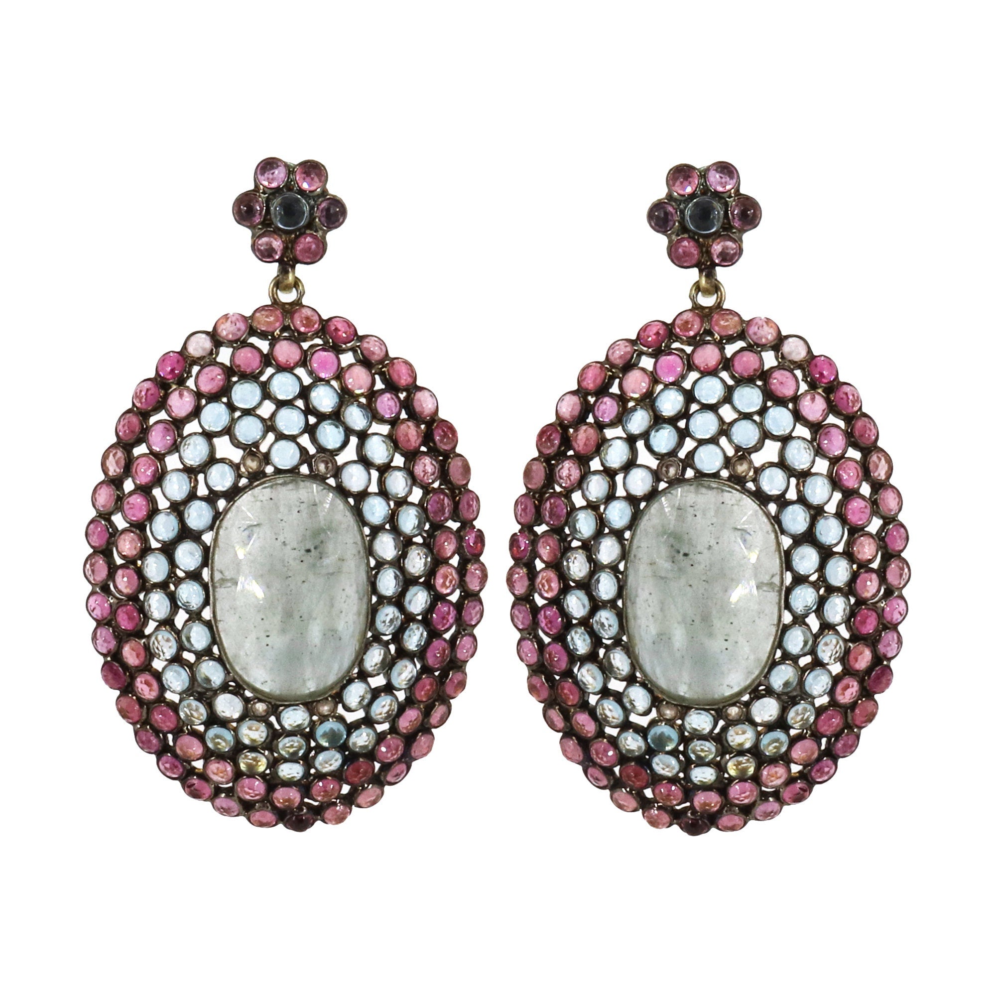 Pink Tourmaline Blue Topaz Color Gemstone Dangle Earring