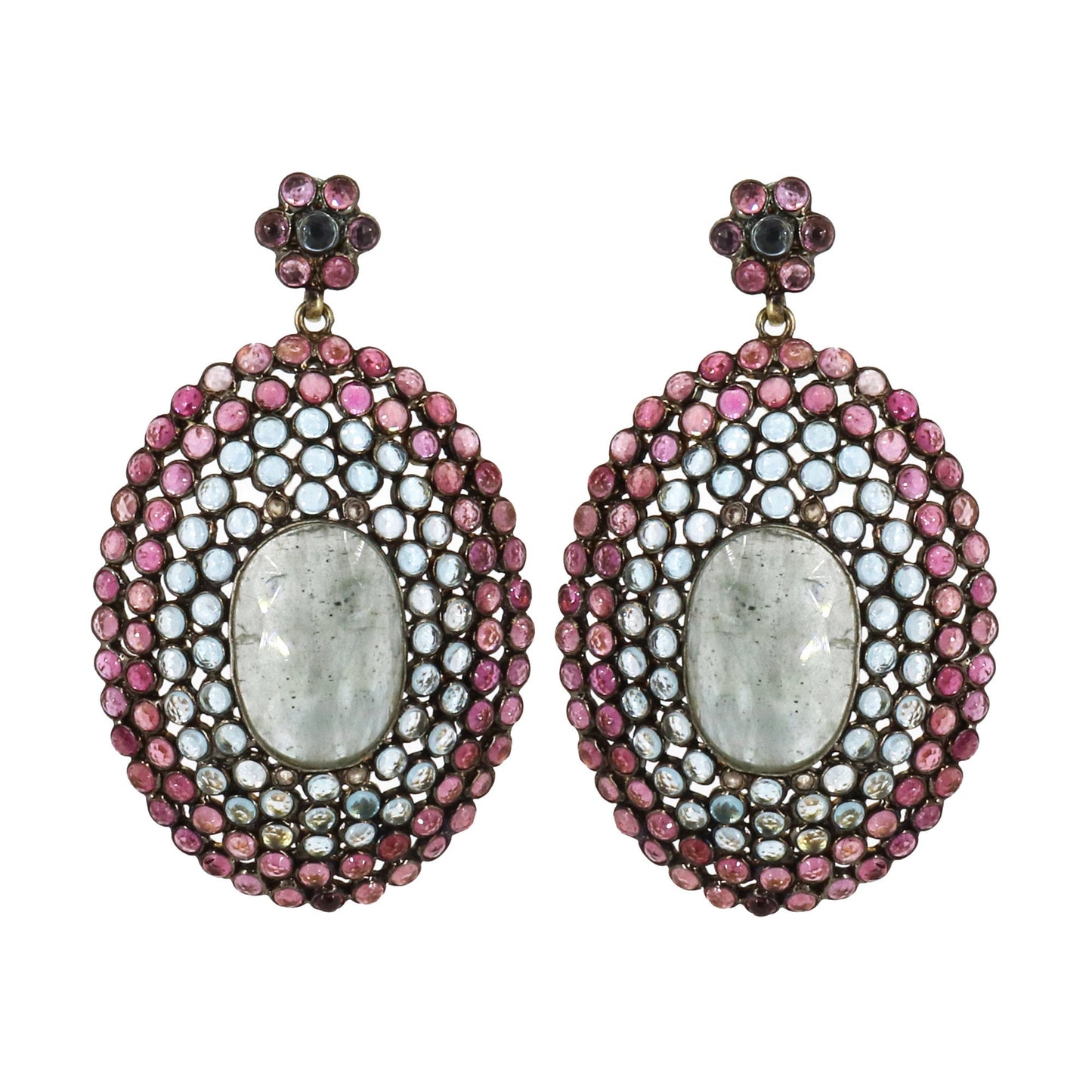 Pink Tourmaline Blue Topaz Color Gemstone Dangle Earring