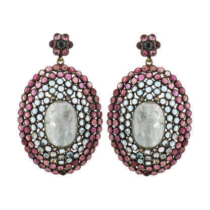 Pink Tourmaline Blue Topaz Color Gemstone Dangle Earring
