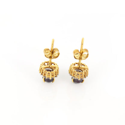 Star Ruby Studs Yellow Earring 18K Gold