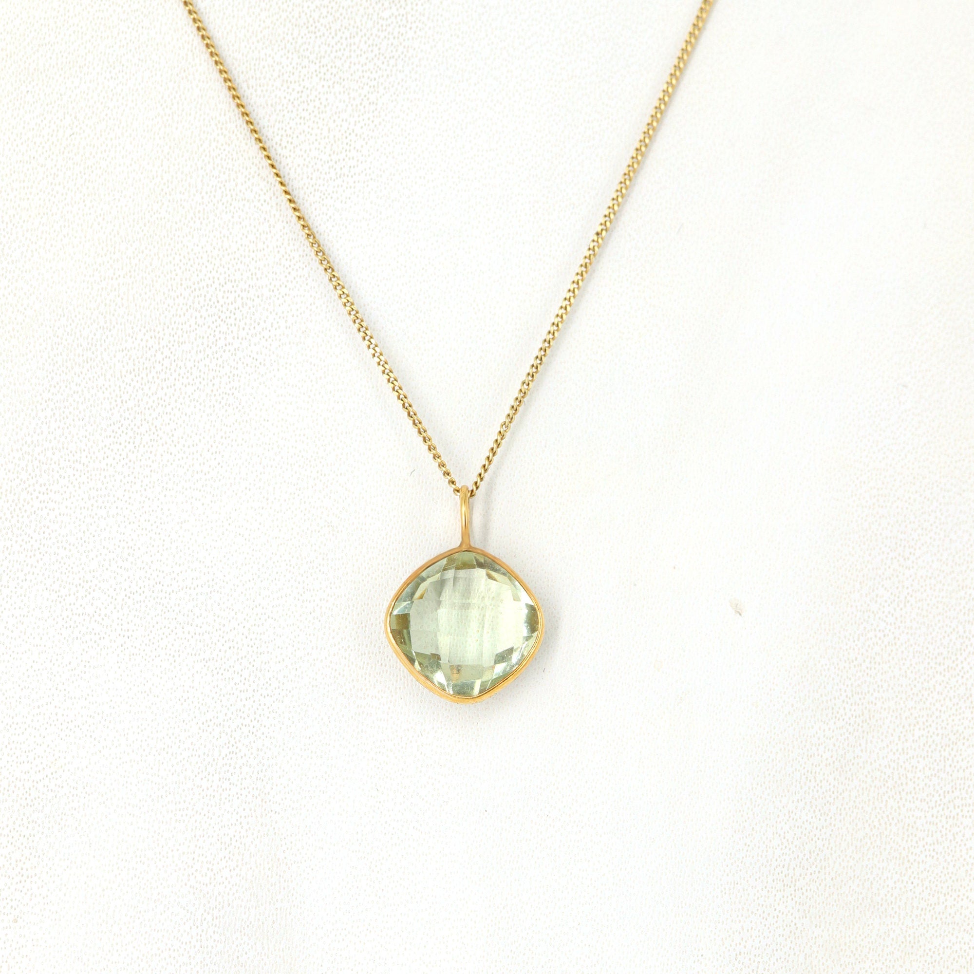 Green Amethyst Pendant 14K Gold