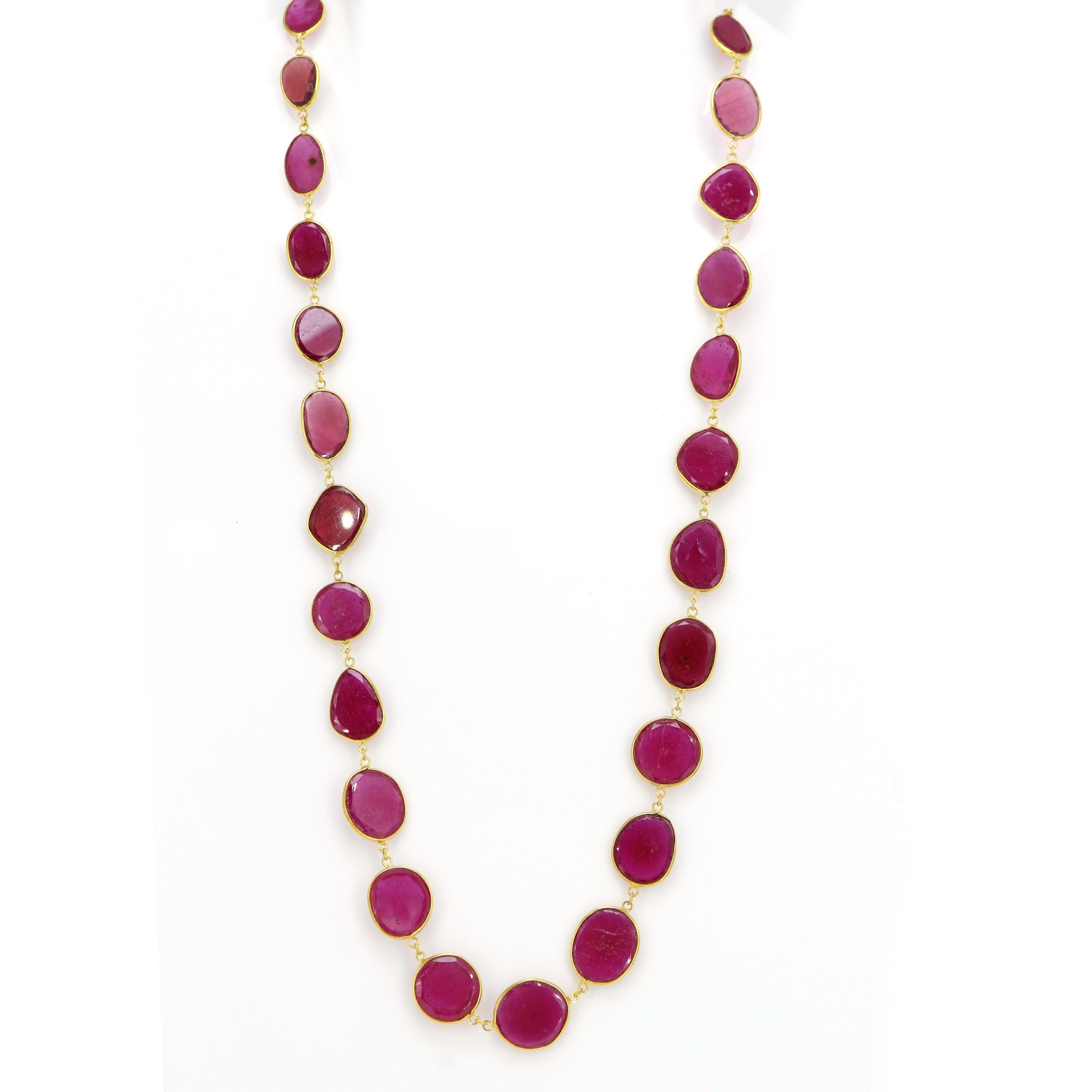 Hot Pink Ruby Bezel Connector Chain Pink Ruby Connector Chain Free Shape Bezel Connector Chain Bezel Station Chains 14K Gold