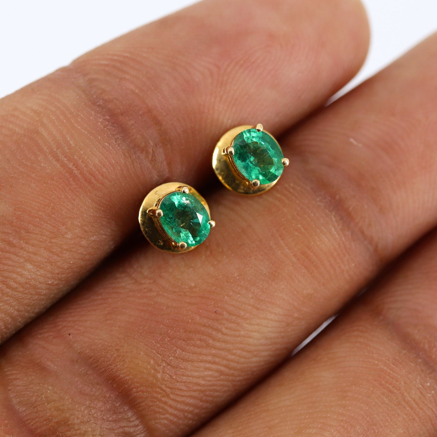 Emerald Studs Daily Wear Push Back Studs Emerald Earring 18K Gold