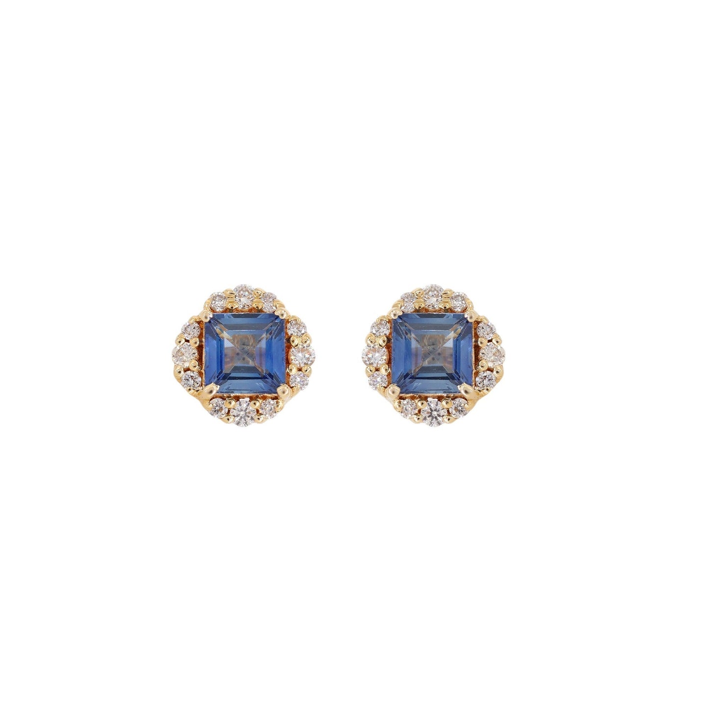 Blue Sapphire Gemstone Studs / Yellow Studs / Princess Cut Sapphire Stone Stud Earring 14K Gold
