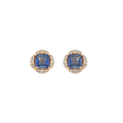 Blue Sapphire Gemstone Studs / Yellow Studs / Princess Cut Sapphire Stone Stud Earring 14K Gold
