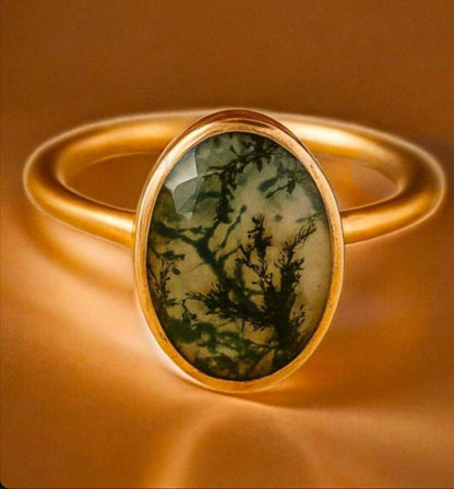 Moss Agate Engagement Ring 14K Gold