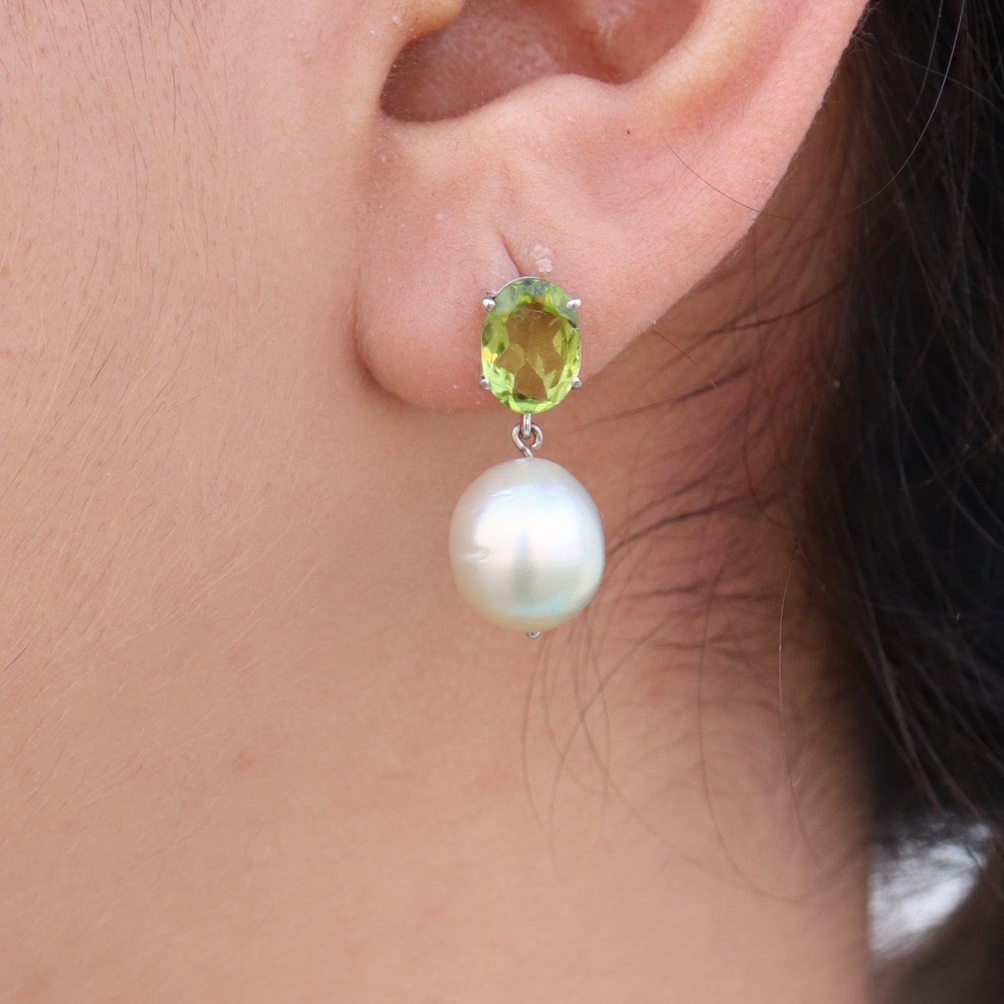 Greenn Peridot Pearl Drop Earring 14K Gold